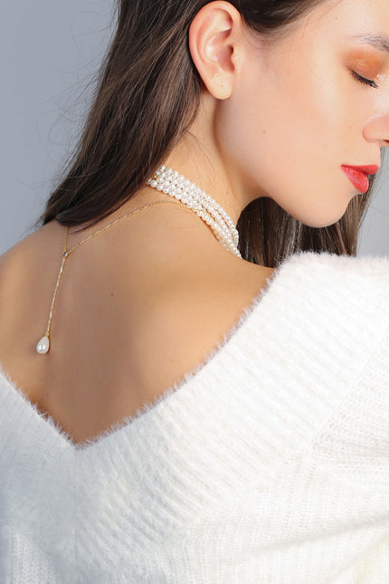 Choosy | Elegance of Pearls Silver Gold Plated Pendant Necklace