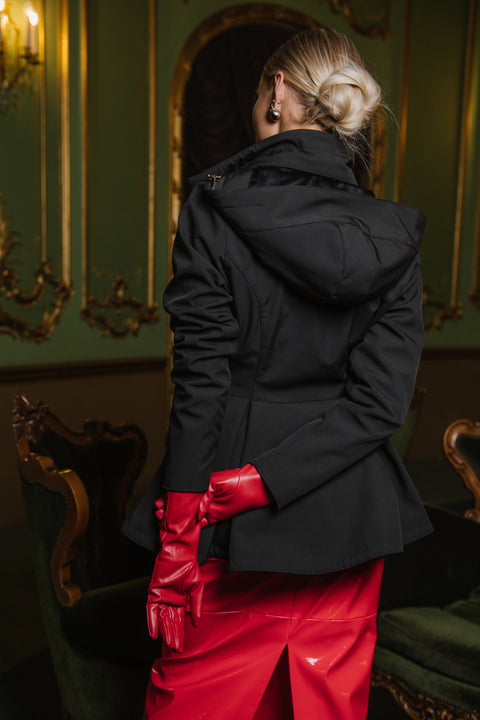 RainSisters | Double Breasted Jacket with Detachable Hood in Black | Evening Blush