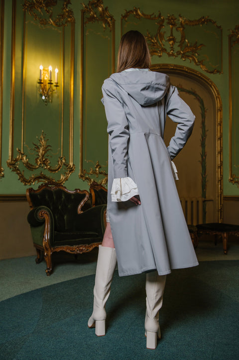 RainSisters | Double Breasted Trench Coat for Spring in Grey | Graceful Grey