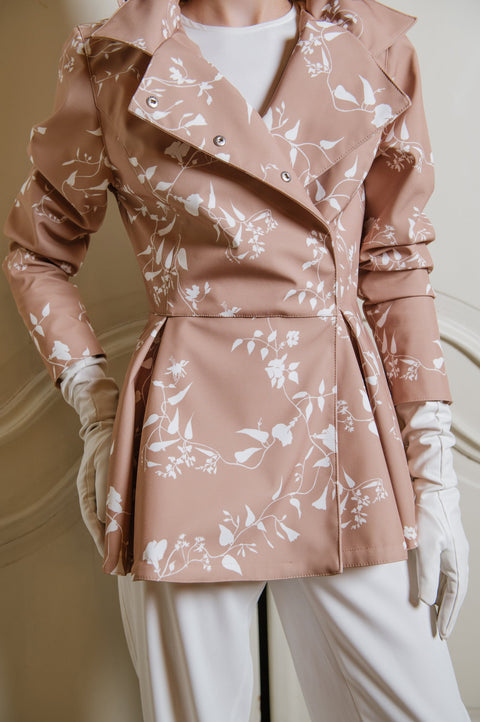 RainSisters | Double Breasted Jacket with Detachable Hood in Beige-Pink Shade | Rose Blush