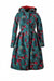 Waterproof Women's Fitted Coat with red rose print on gren background