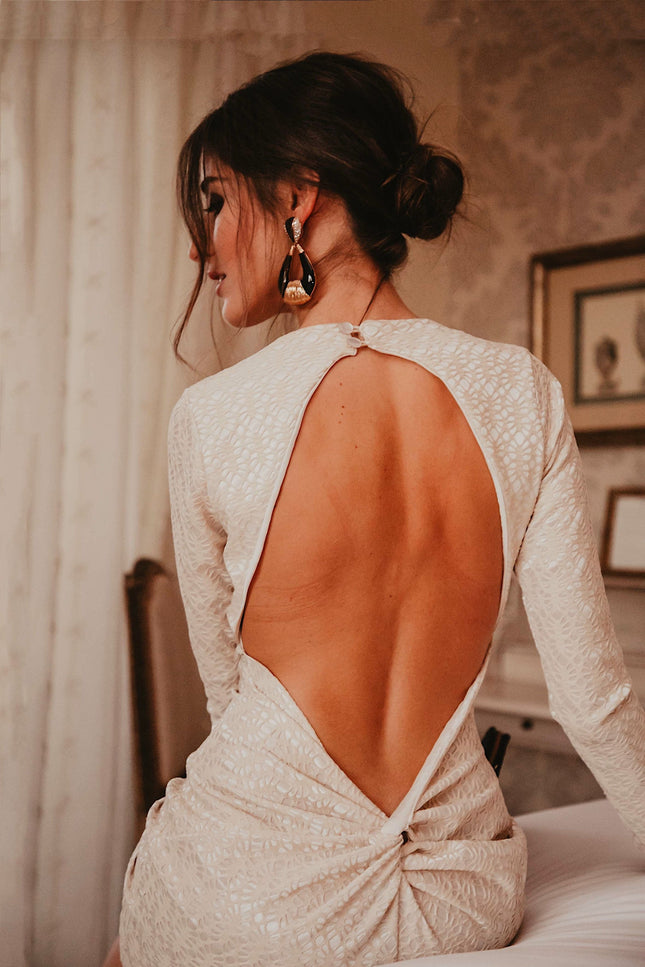 Sarvin | Morena Ivory Long Sleeve Backless Dress