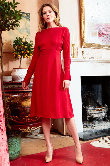 Sarvin | Shay Red Long Sleeve Backless Dress