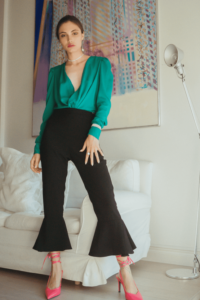 Sarvin | Ashlee Black Frill Hem Trousers