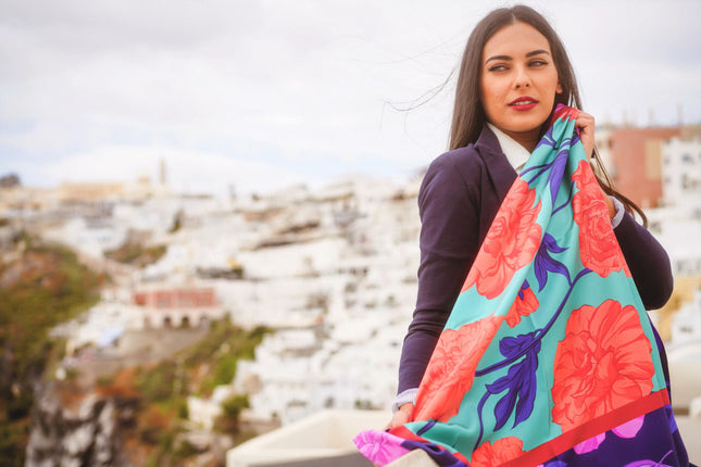 Fetolia | Paeonia Blossoms – Royal Blue Turquoise Scarf