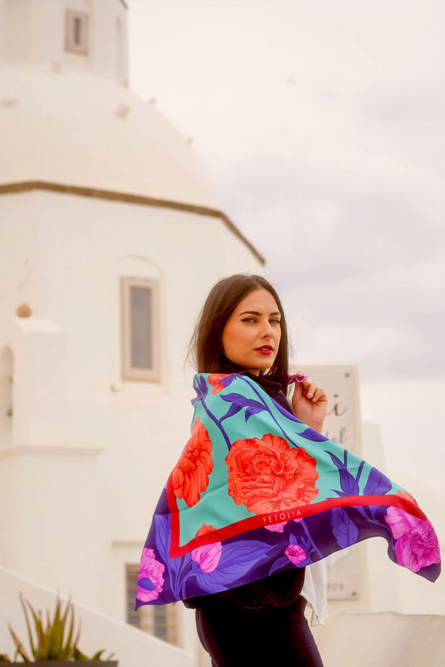 Fetolia | Paeonia Blossoms – Royal Blue Turquoise Scarf